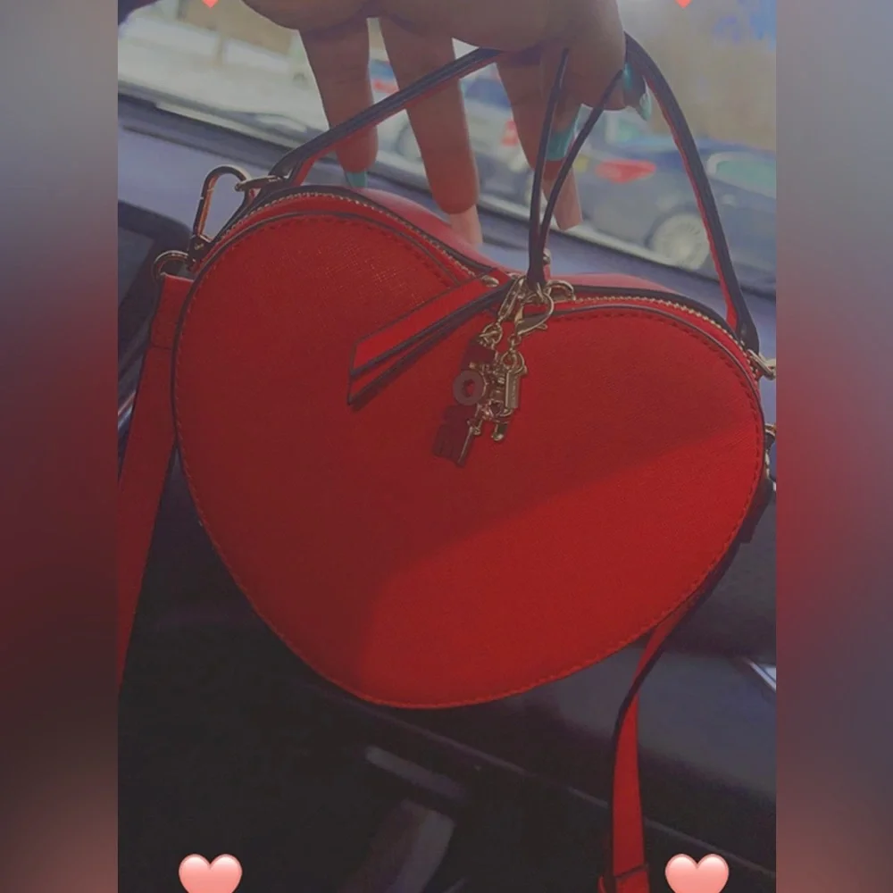 RED Heart Shape Girls Womens Vegan Leather Small Handle Satchel Crossbody Purse